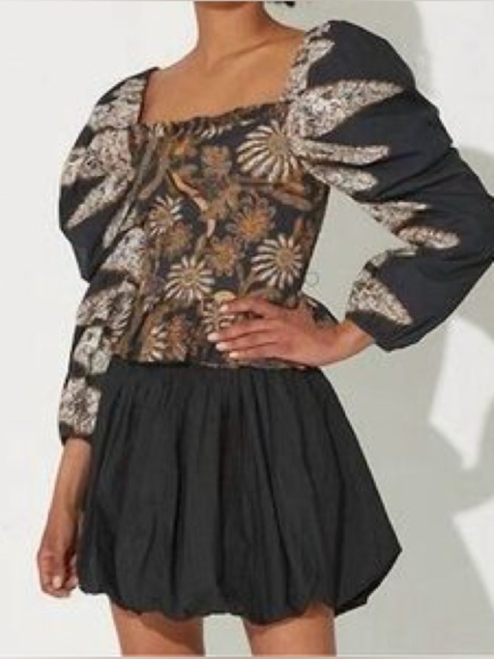 Cleobella Printed Square Neck Long Puffed Sleeve Top Women's XS